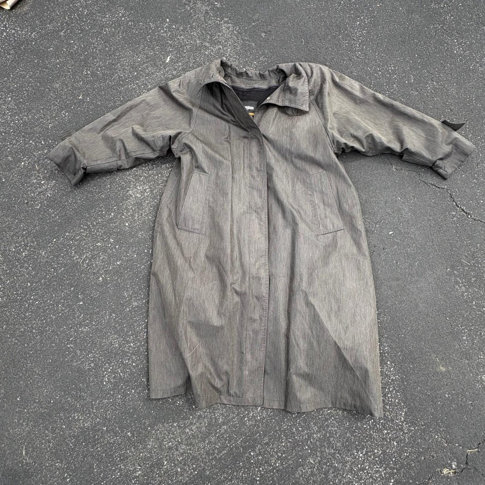 London Fog Gray Long Trench Coat Petite 10 Classic Minimalist Jacket